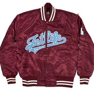 Jet Life Satin Jacket Home Plate [Maroon/Sky Blue]